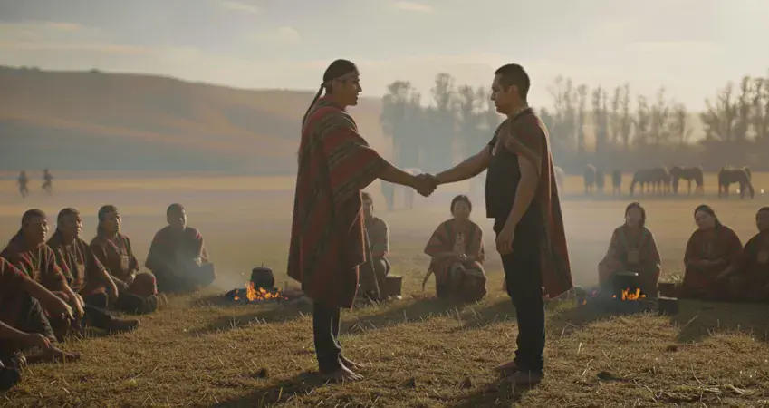 Juego de palin mapuche en un encuentro comunitario